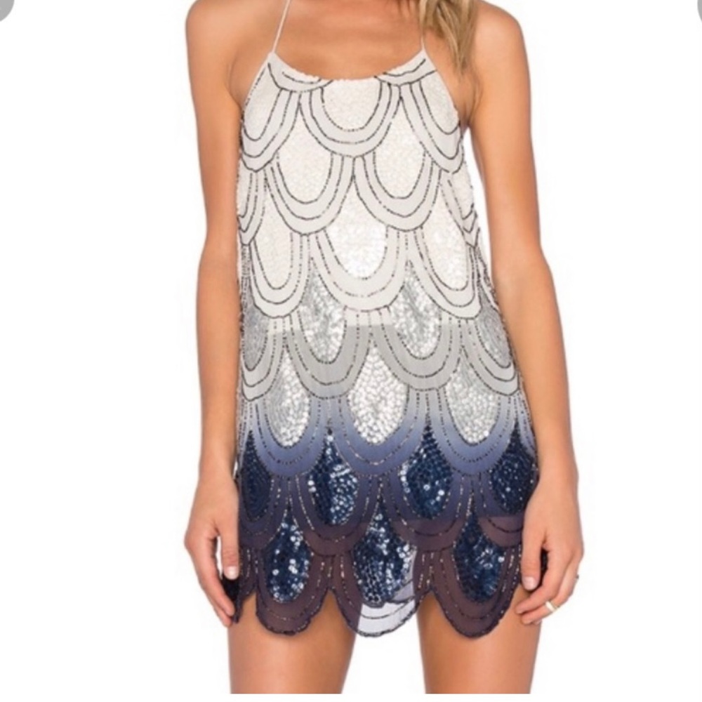 NBD sequined halter dress with scalloped hem